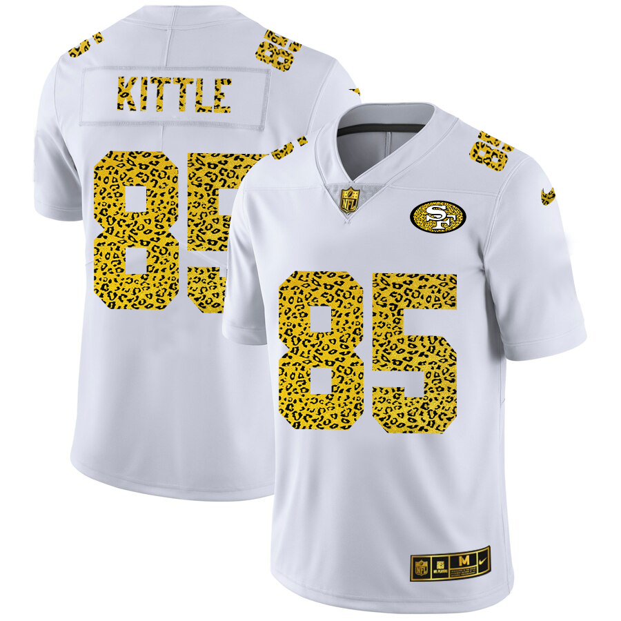 Custom San Francisco 49ers 85 George Kittle Men Nike Flocked Leopard Print Vapor Limited NFL Jersey White